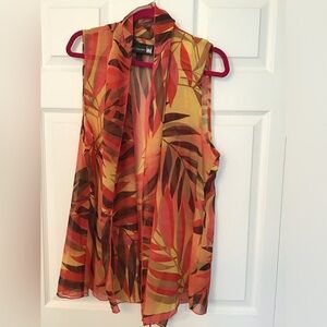 ANTTHONY Women's Sleeveless Shawl Collar Open Front Sheer Topper Orange/Brown XL